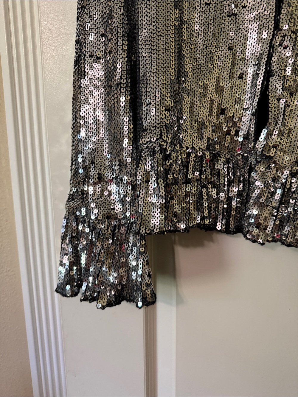 INC International Concepts Silver Sequin Ruffle Hem Jacket - Picture 3 of 5